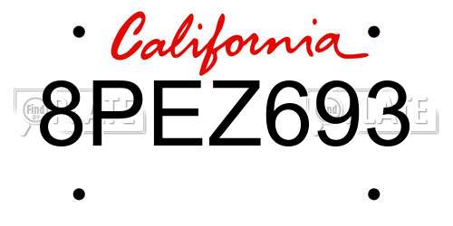 8PEZ693 California License Plate