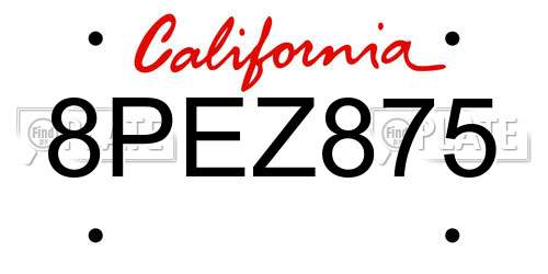8PEZ875 California License Plate