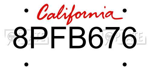 8PFB676 California License Plate