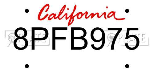 8PFB975 California License Plate