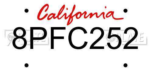 8PFC252 California License Plate