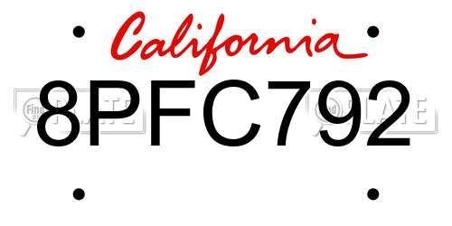 8PFC792 California License Plate