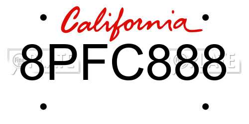 8PFC888 California License Plate