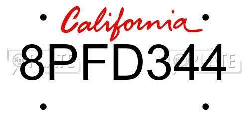 8PFD344 California License Plate