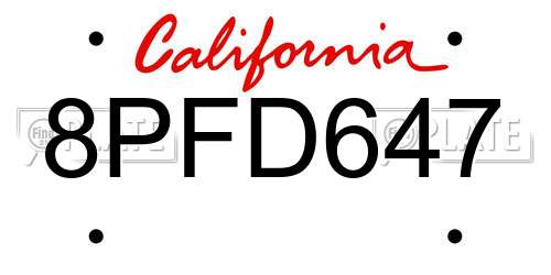 8PFD647 California License Plate
