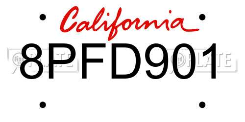 8PFD901 California License Plate