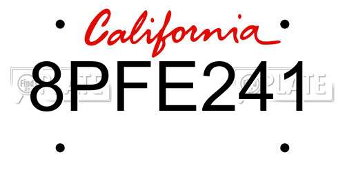 8PFE241 California License Plate