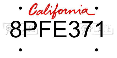 8PFE371 California License Plate