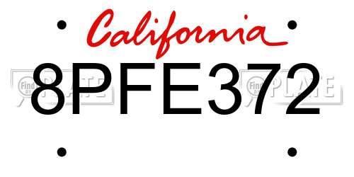 8PFE372 California License Plate
