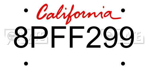 8PFF299 California License Plate