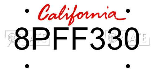 8PFF330 California License Plate