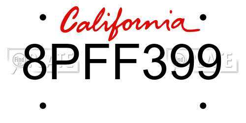 8PFF399 California License Plate