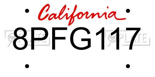 8PFG117 California License Plate
