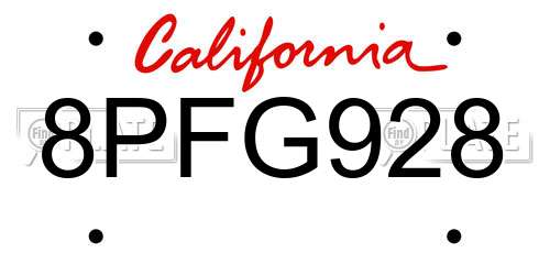 8PFG928 California License Plate