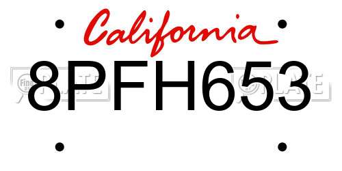 8PFH653 California License Plate