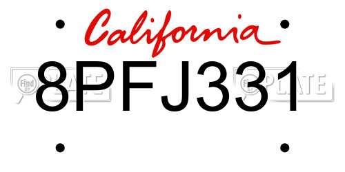 8PFJ331 California License Plate