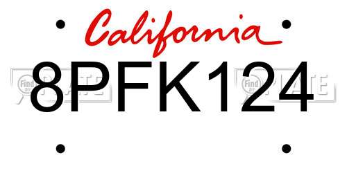8PFK124 California License Plate
