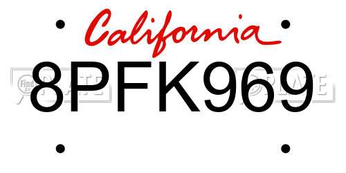 8PFK969 California License Plate