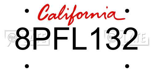 8PFL132 California License Plate