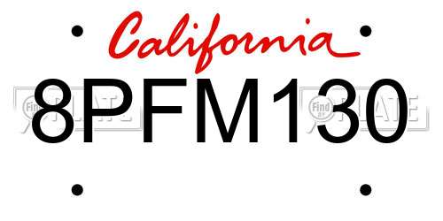 8PFM130 California License Plate