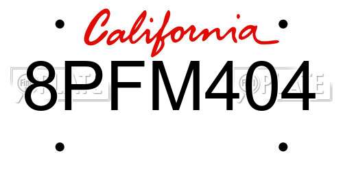 8PFM404 California License Plate