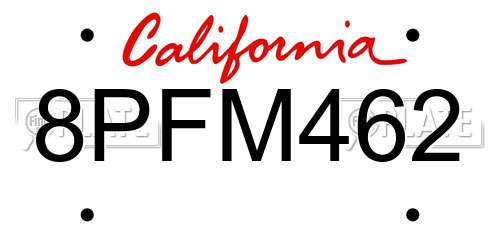 8PFM462 California License Plate