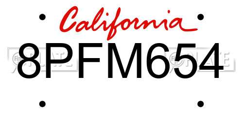 8PFM654 California License Plate