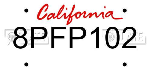 8PFP102 California License Plate