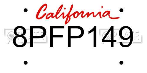 8PFP149 California License Plate