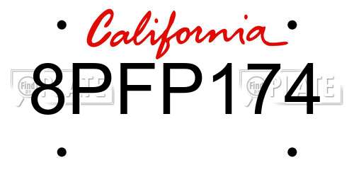 8PFP174 California License Plate
