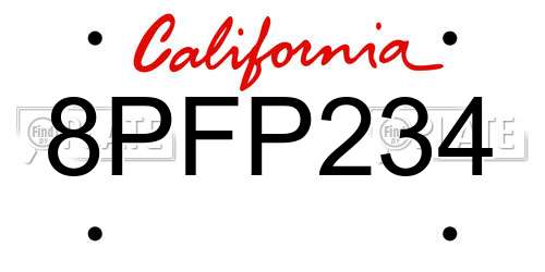 8PFP234 California License Plate