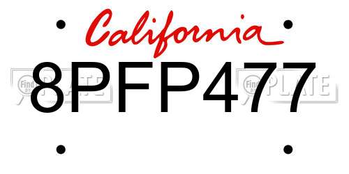 8PFP477 California License Plate
