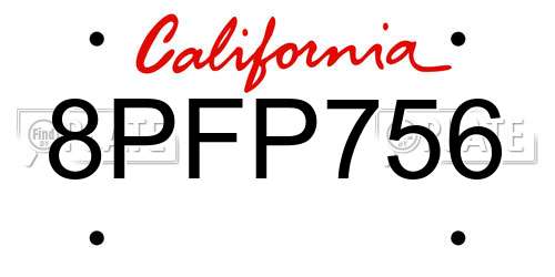 8PFP756 California License Plate