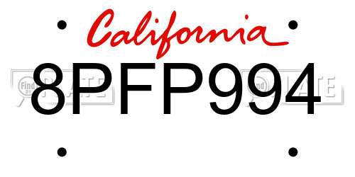 8PFP994 California License Plate