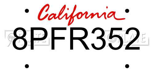 8PFR352 California License Plate