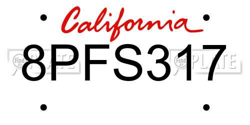 8PFS317 California License Plate