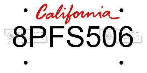 8PFS506 California License Plate