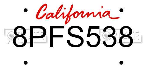 8PFS538 California License Plate
