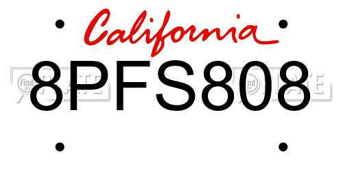 8PFS808 California License Plate