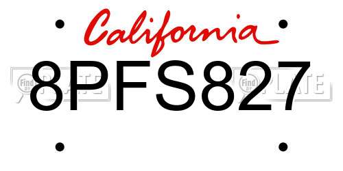 8PFS827 California License Plate