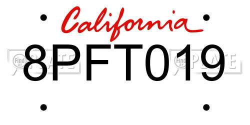 8PFT019 California License Plate