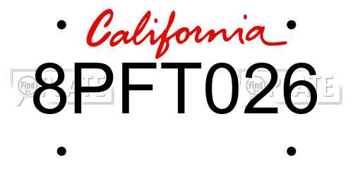 8PFT026 California License Plate
