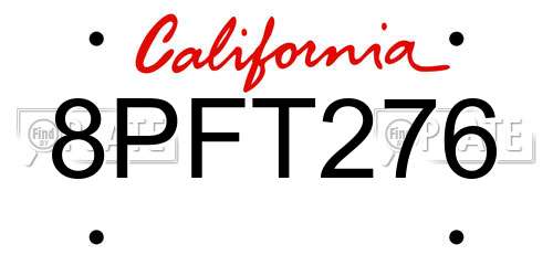 8PFT276 California License Plate