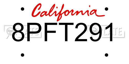 8PFT291 California License Plate