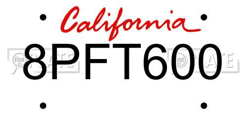 8PFT600 California License Plate