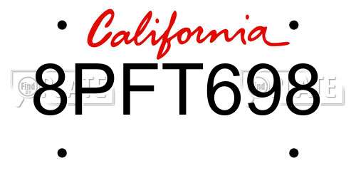 8PFT698 California License Plate