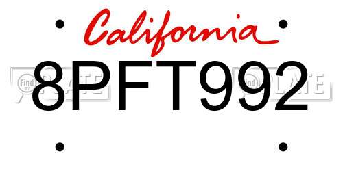 8PFT992 California License Plate