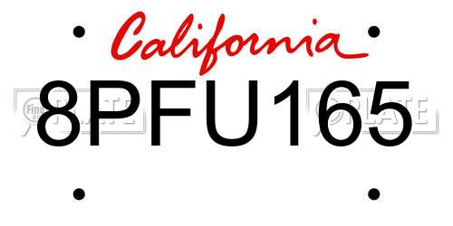 8PFU165 California License Plate