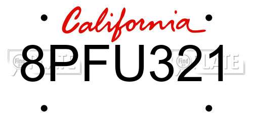 8PFU321 California License Plate