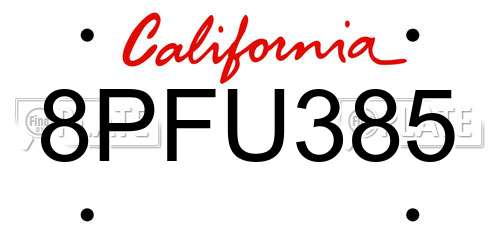 8PFU385 California License Plate